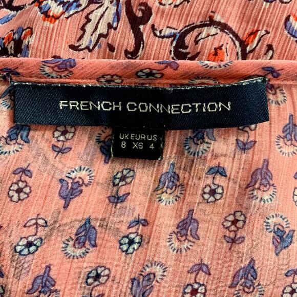 French Connection Pink Savana Sheer Folk Top Size 4US - Picture 9 of 10